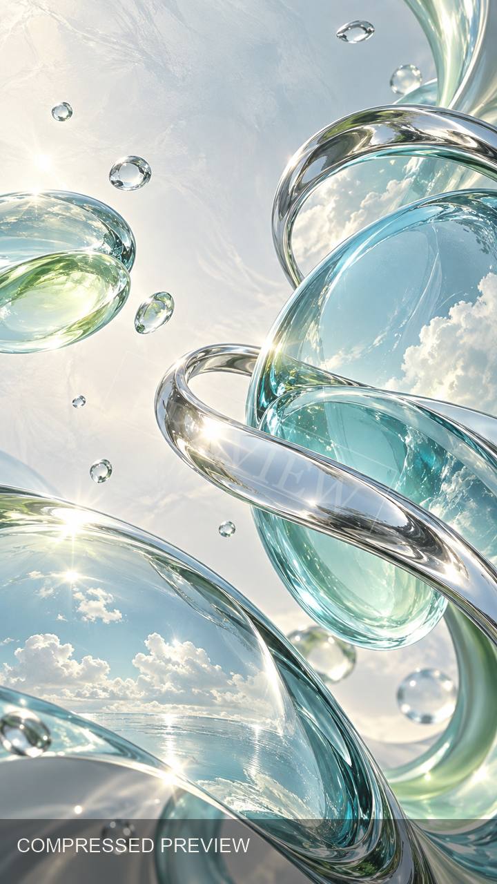 Compressed preview of an aqua glass and chrome wallpaper