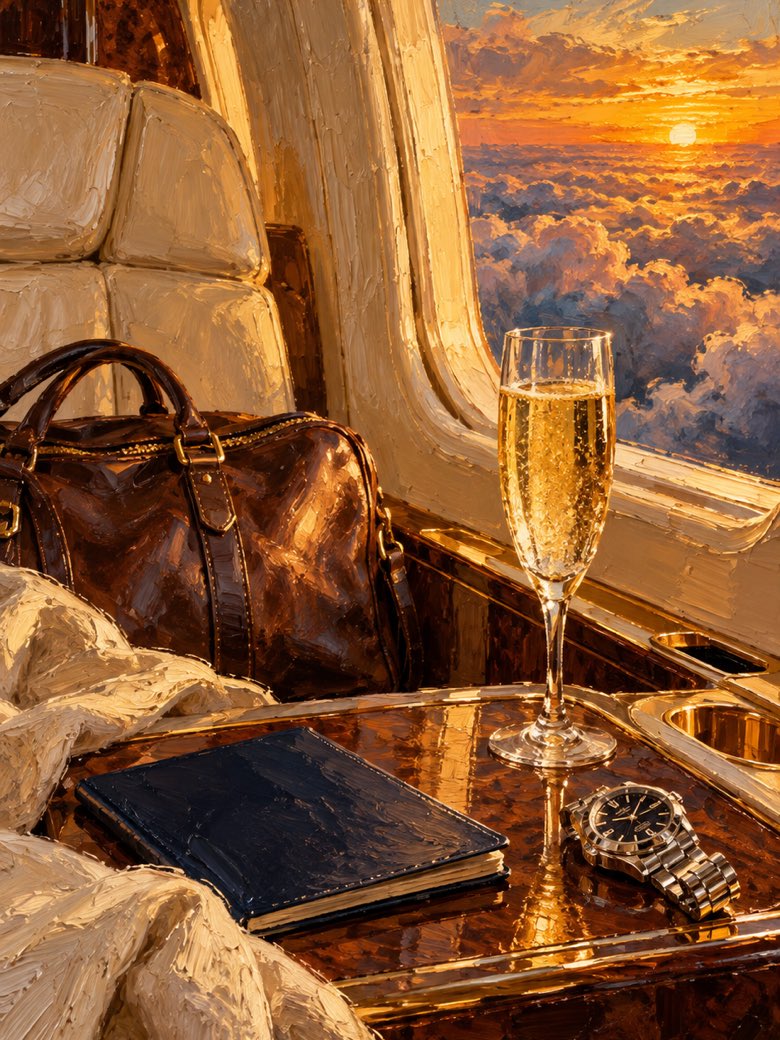 Compressed oil paint preview of a private jet and watch LARP wallpaper