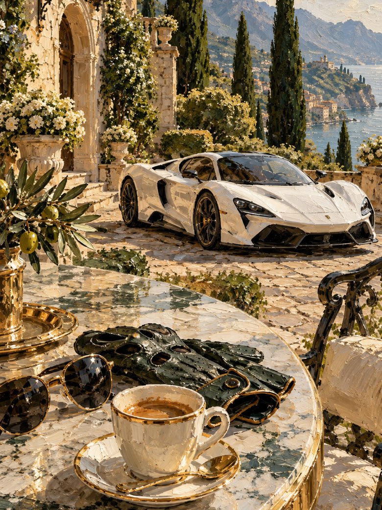 Compressed oil paint preview of a villa espresso sports car wallpaper