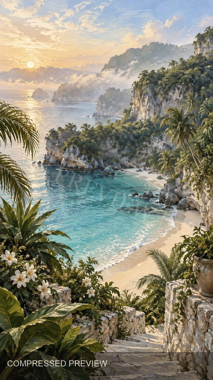 Compressed preview of a tropical cove nature travel wallpaper