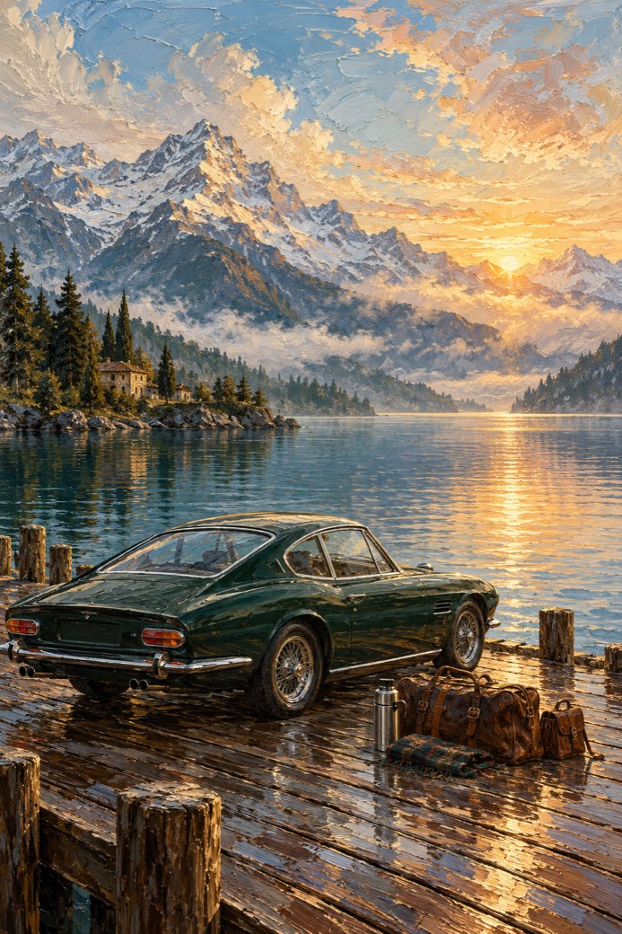 Compressed oil paint preview of an alpine lake coupe vault wallpaper